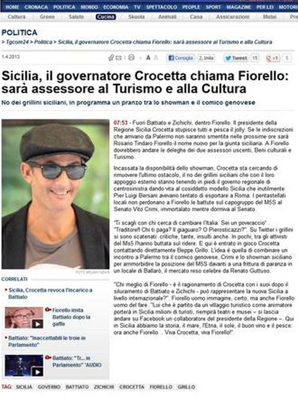 articolo Fiorello assessore