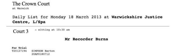 Warwick Crown Court: Bart Simpson e Mr Burns