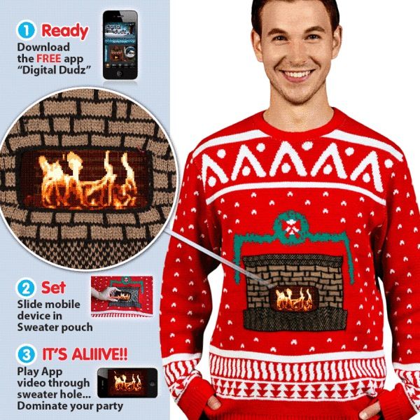 Knitted Crackling Fireplace Ugly Christmas