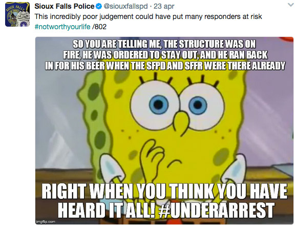 sioux falls police meme - arrestato per salvare la birra